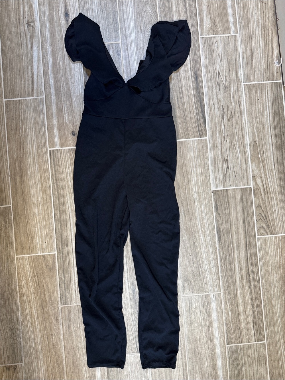 Ruffled V-Neck Black Jumpsuit